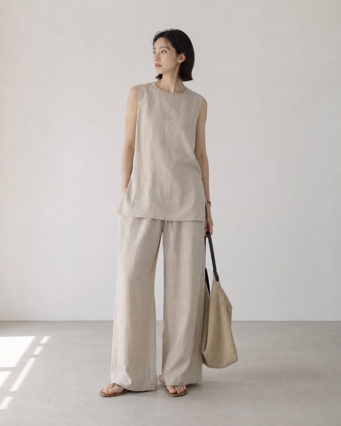 Linen sleeveless setup model